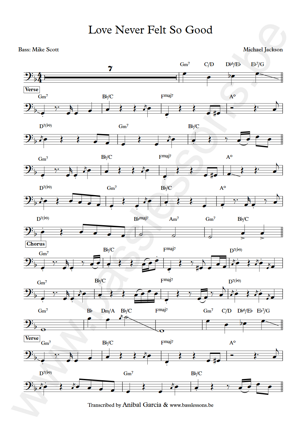 Michael Jackson - Love never felt so good Mike Scott bass transcription