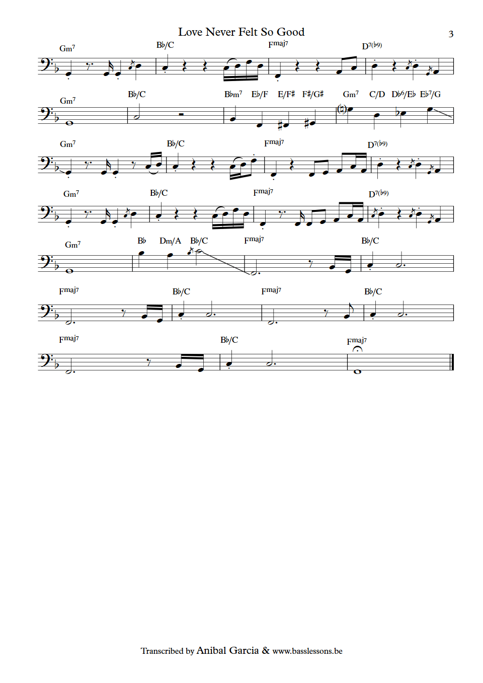 Michael Jackson - Love never felt so good Mike Scott bass transcription part 3