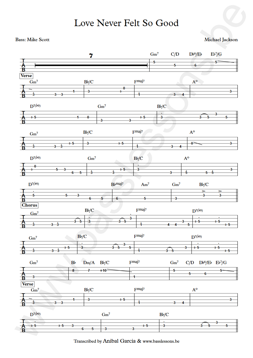 Michael Jackson - Love never felt so good Mike Scott bass tab