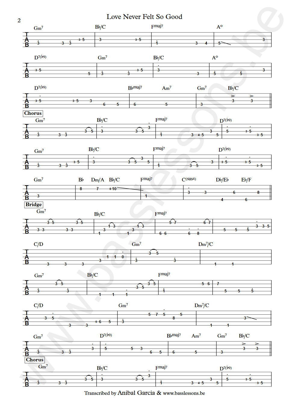 Michael Jackson - Love never felt so good Mike Scott bass tab part 2