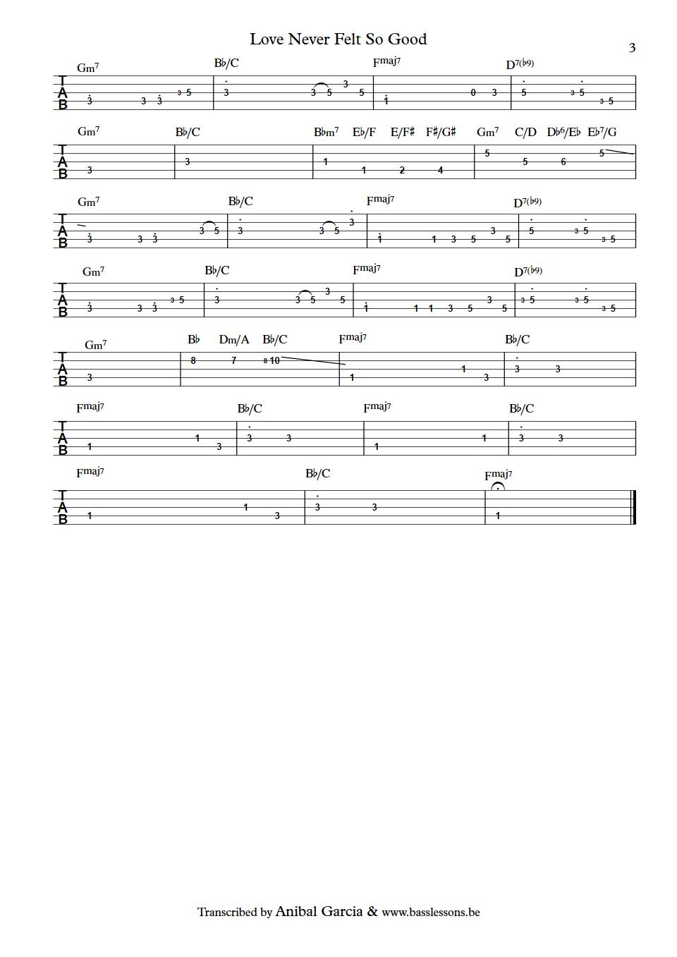 Michael Jackson - Love never felt so good Mike Scott bass tab part 3