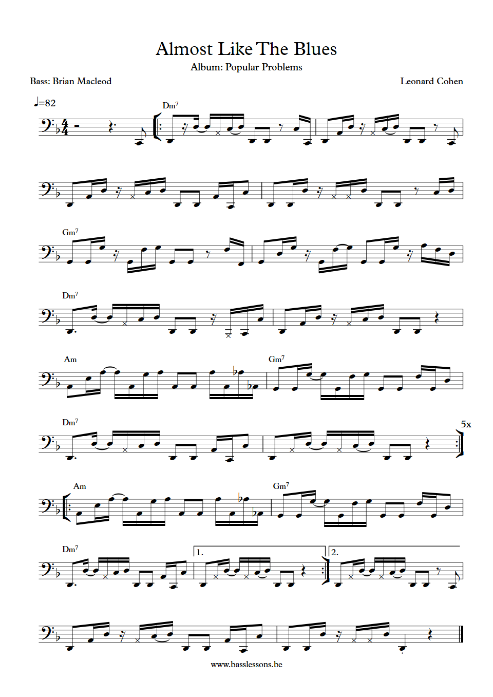 Leonard Cohen almost like the blues Brian Macleod bass transcription