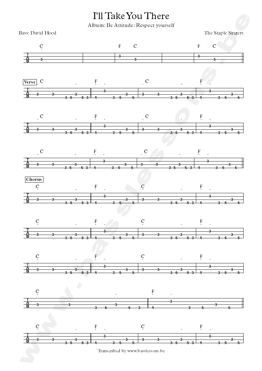 Bass tab The Staple Singers Ill take you there