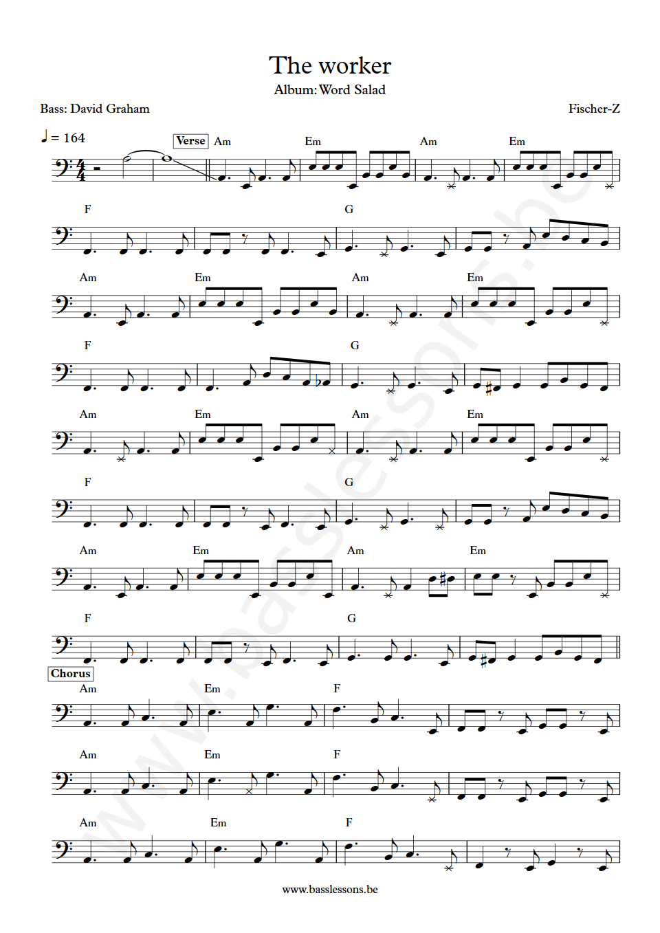 Fischer-Z The Woker David Graham bass transcription