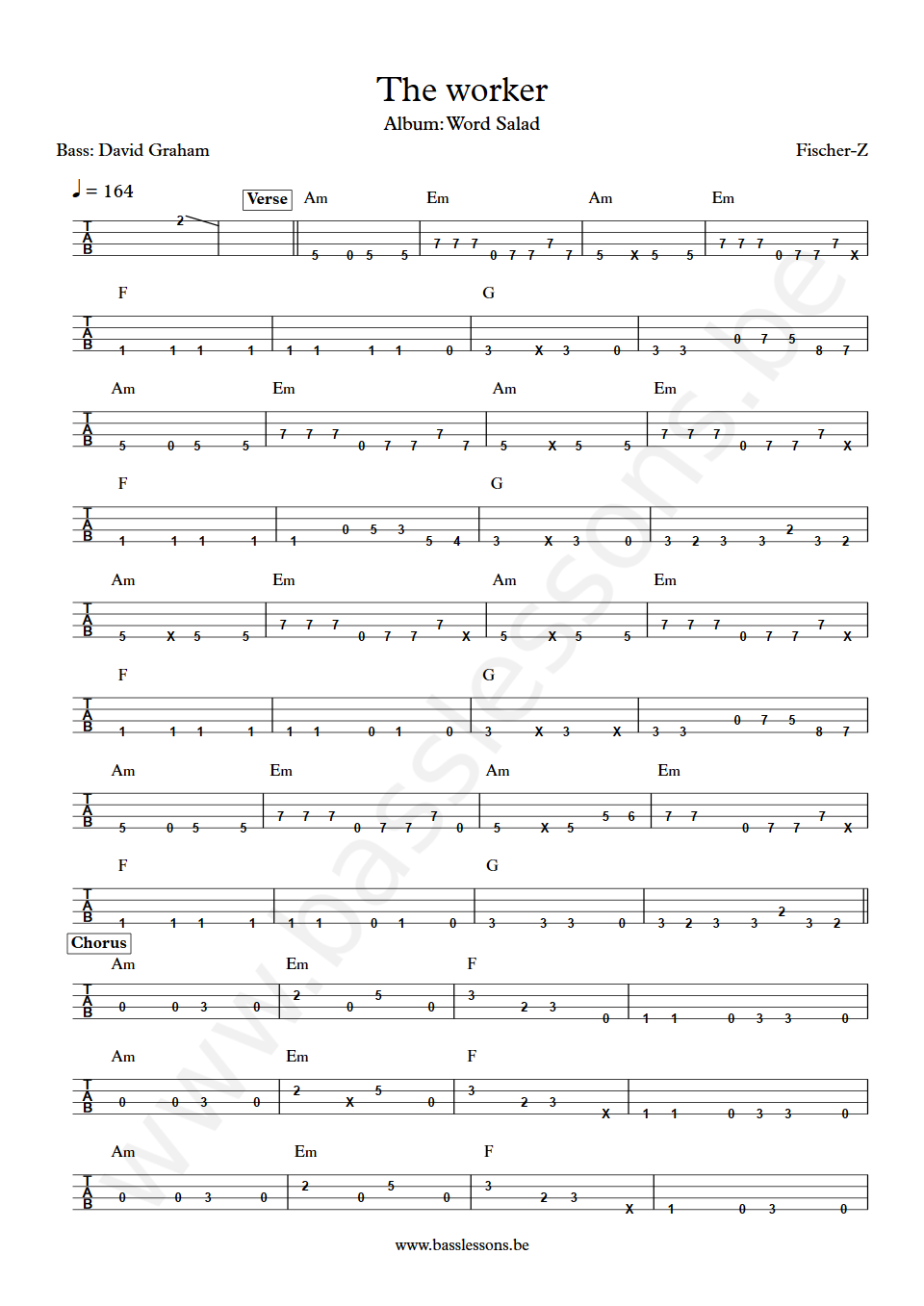 Fischer-Z The Woker David Graham bass tab