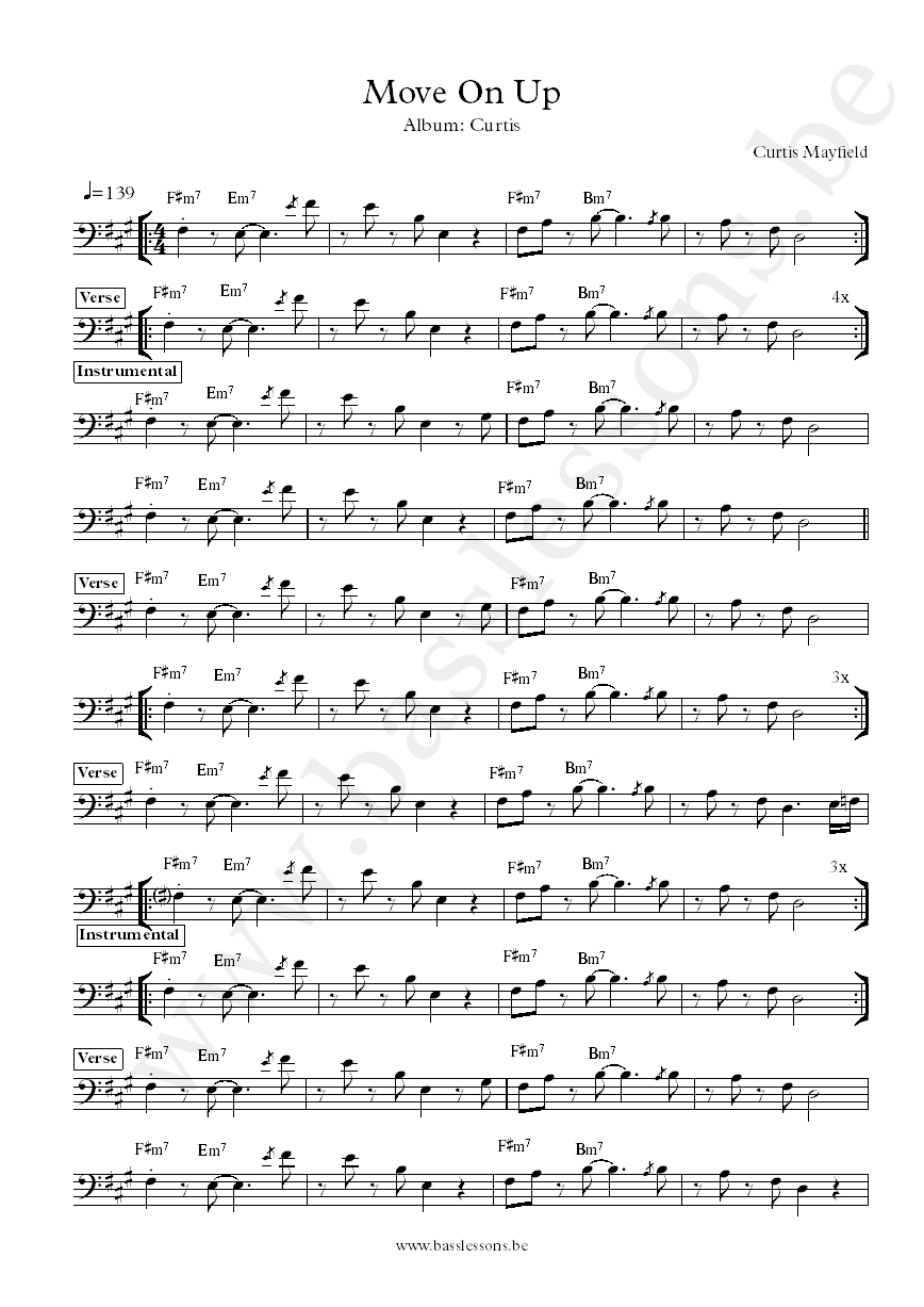 Curtis Mayfield Move on Up bass transcription