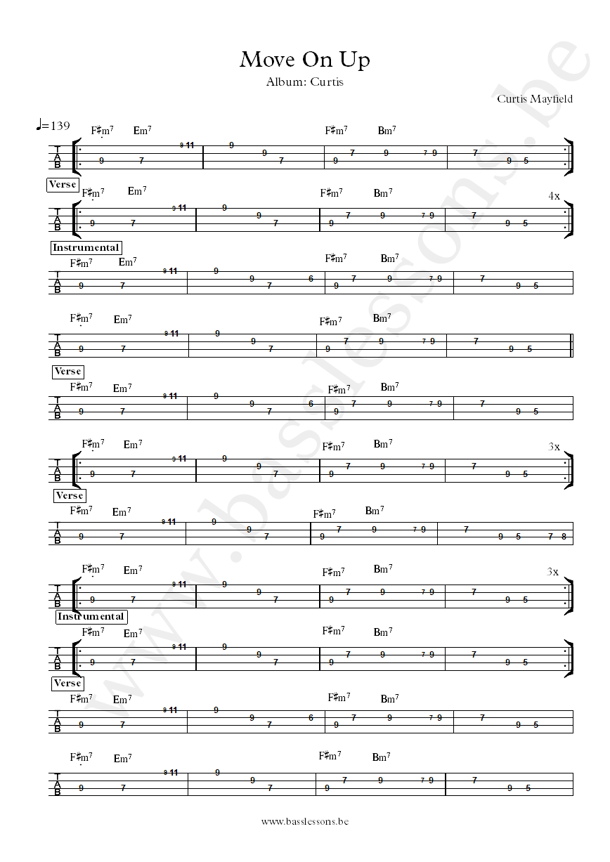 Curtis Mayfield Move on Up bass tab