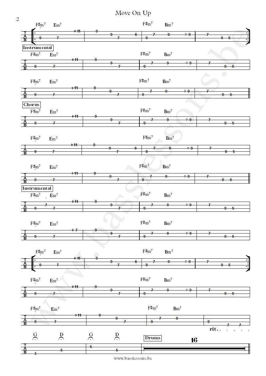 Curtis Mayfield Move on Up bass tab part 2