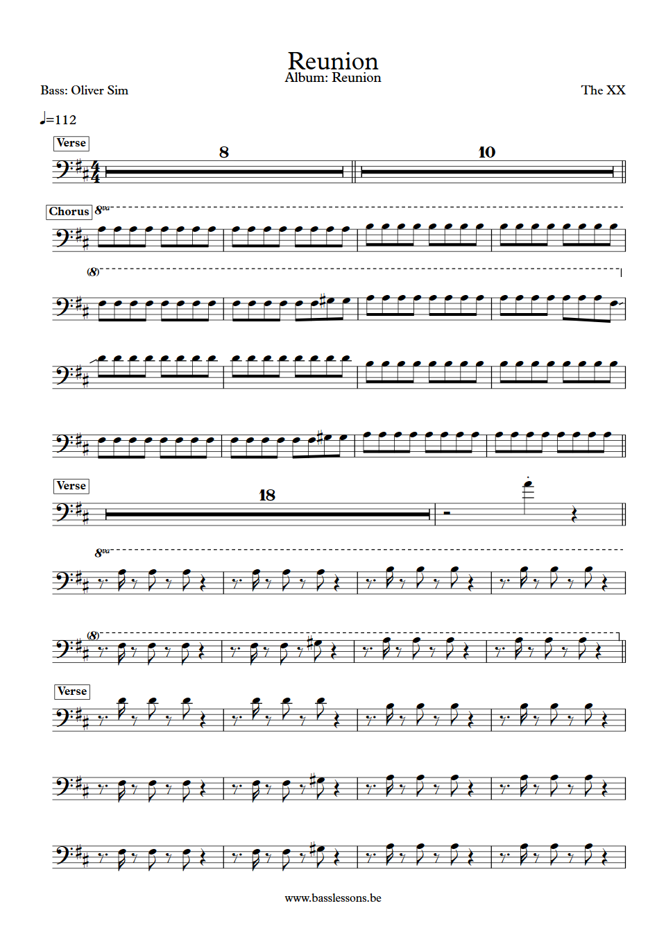 The XX - Reunion bass transcription