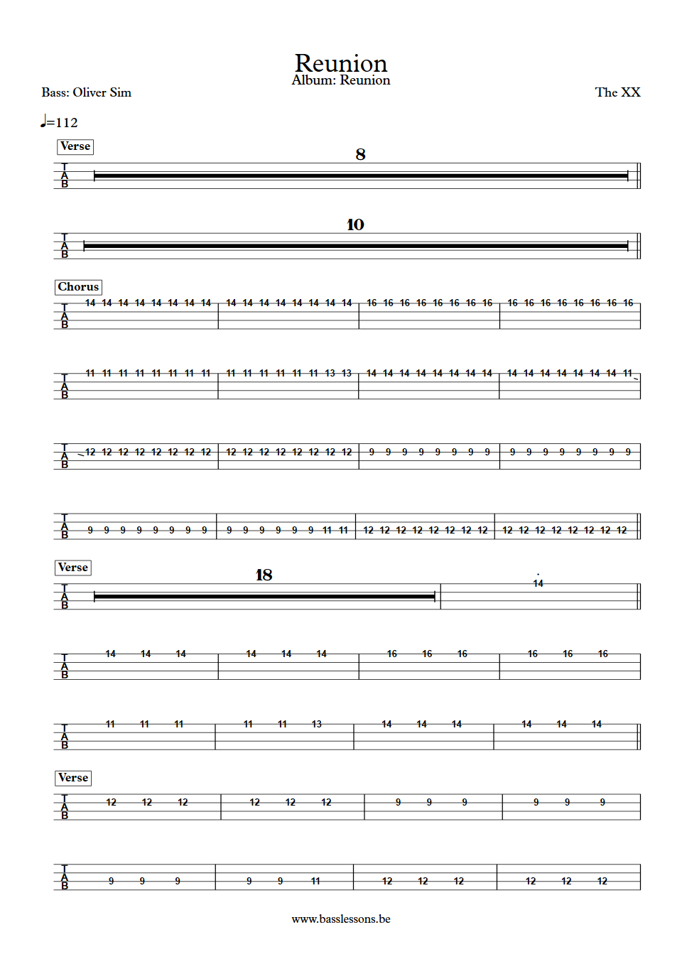 The XX - Reunion bass tab