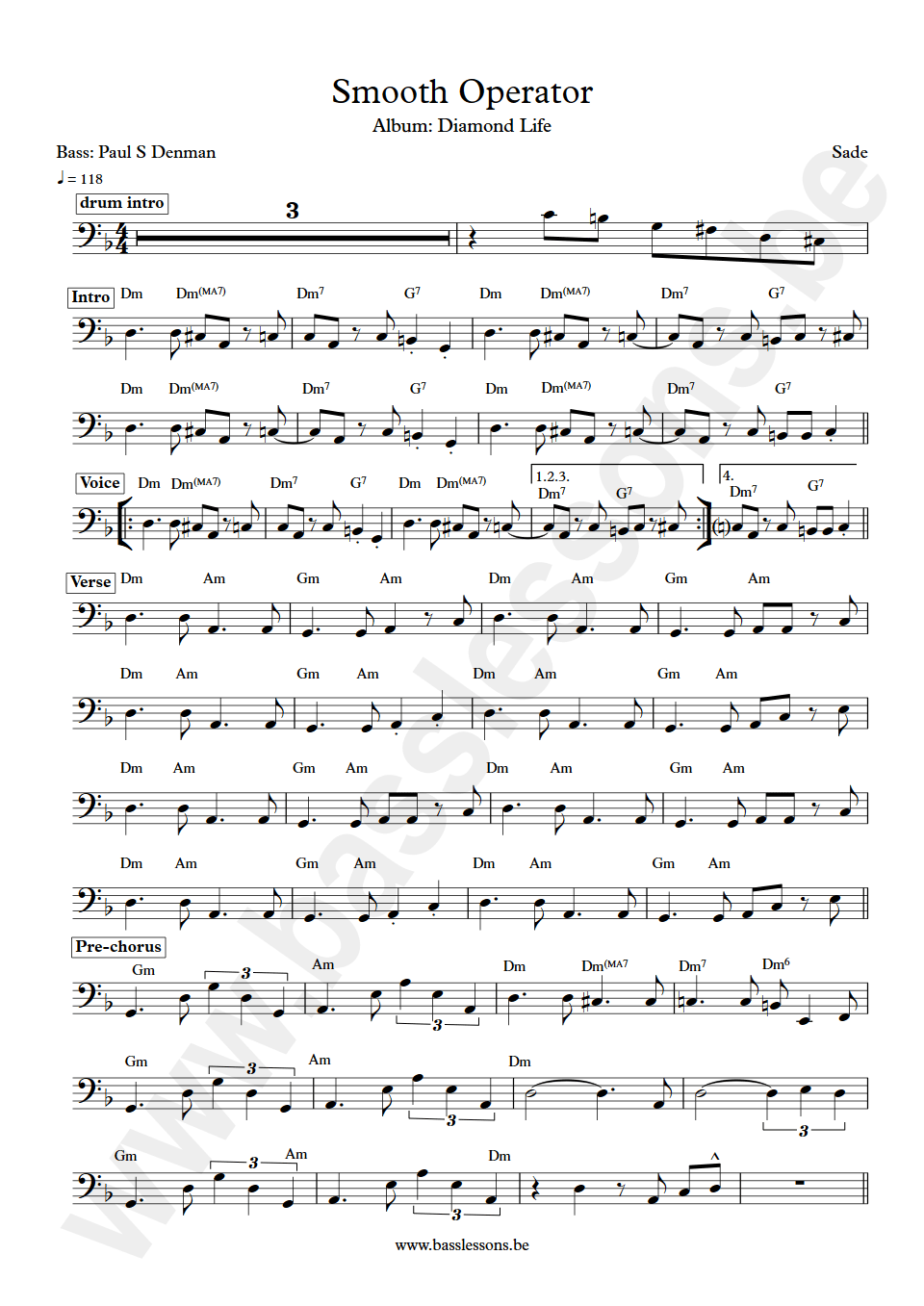 Sade Smooth Operator Paul S Denman bass transcription