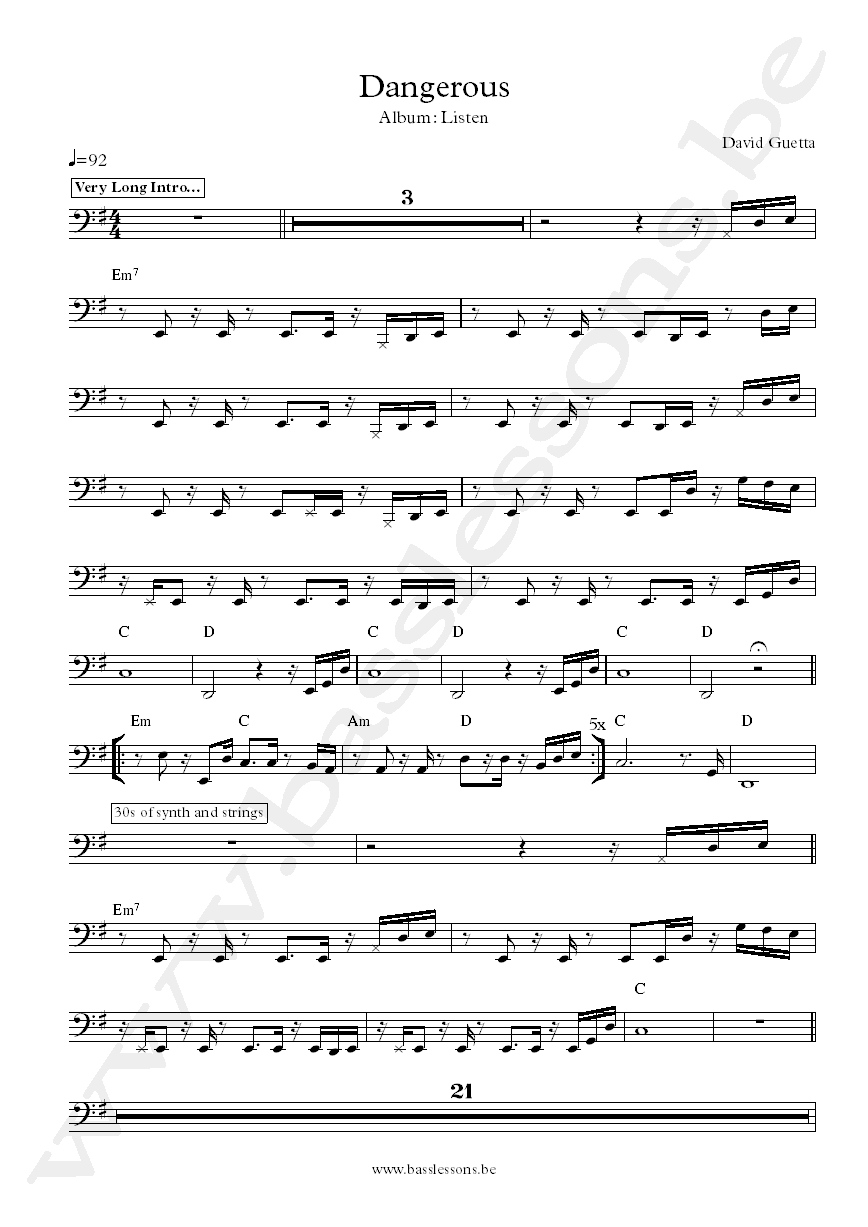 David Guetta Dangerous bass transcription