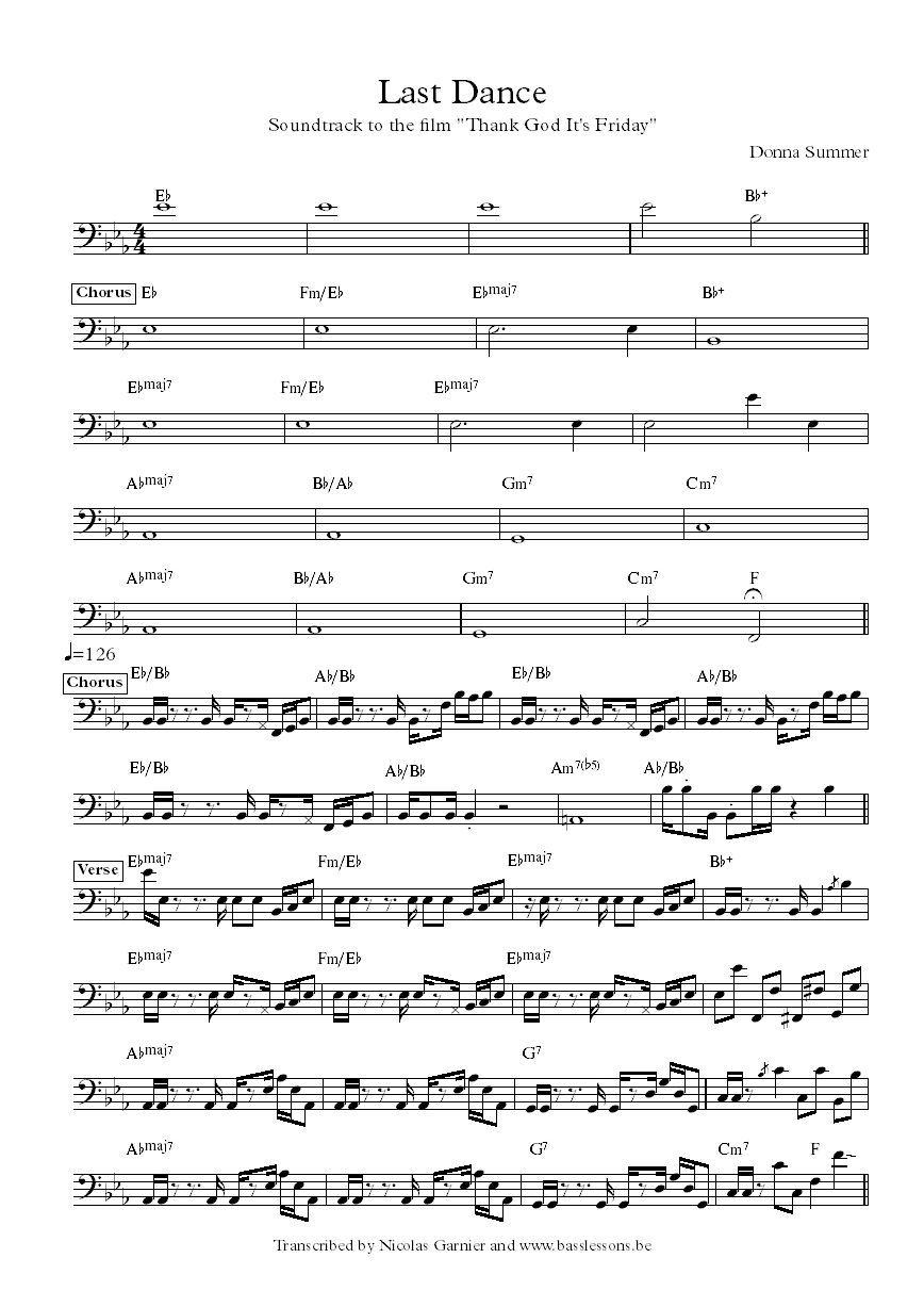 Donna Summer Last Dance Bass Transcription