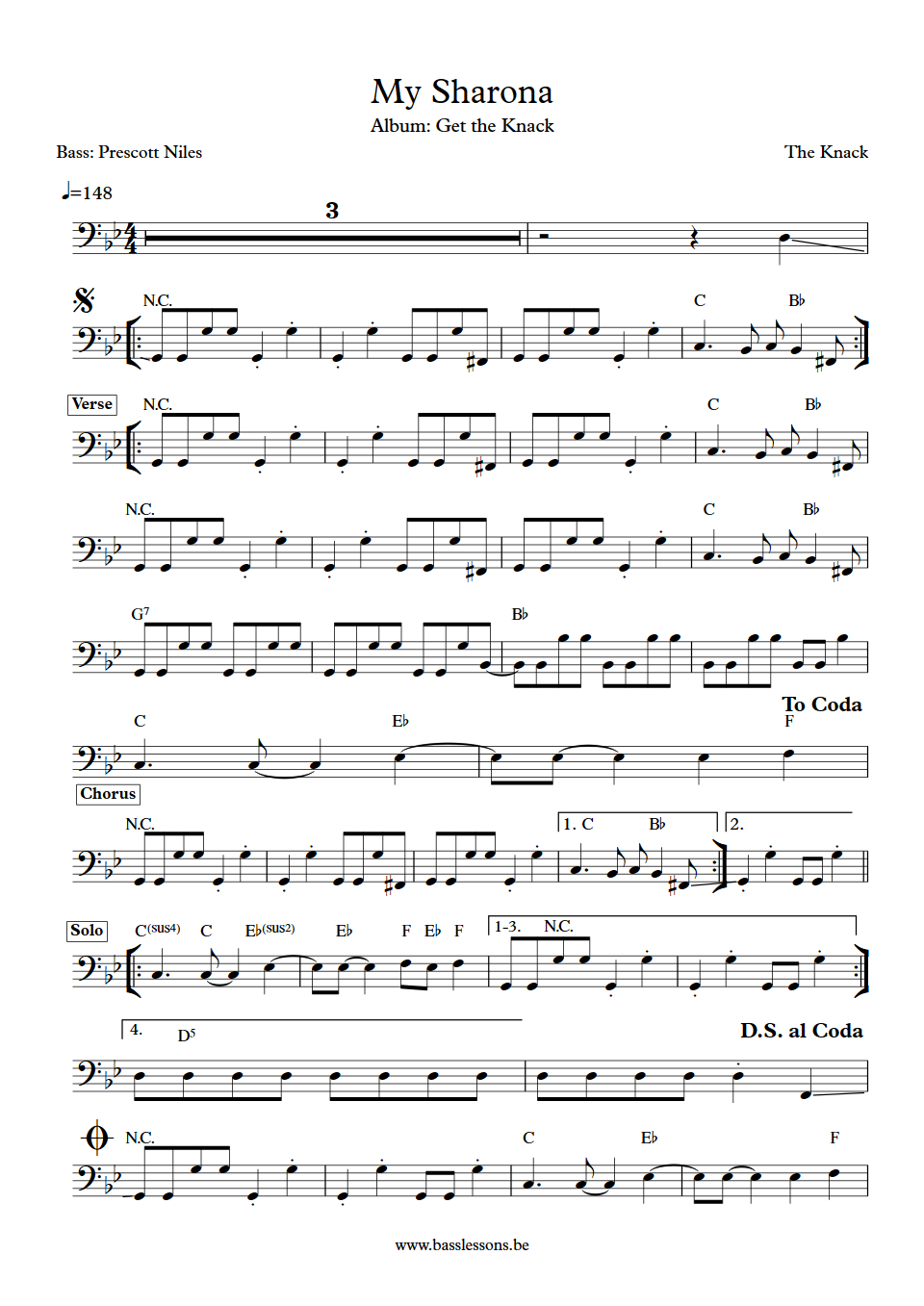 The knack My sharona Prescott Niles bass transcription