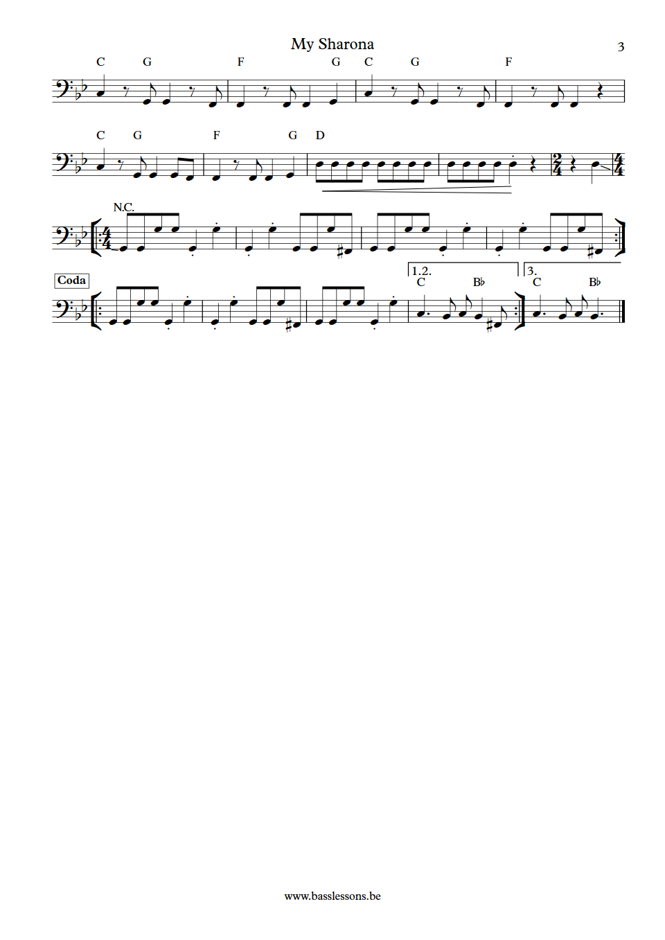 The knack My sharona Prescott Niles bass transcription part 3