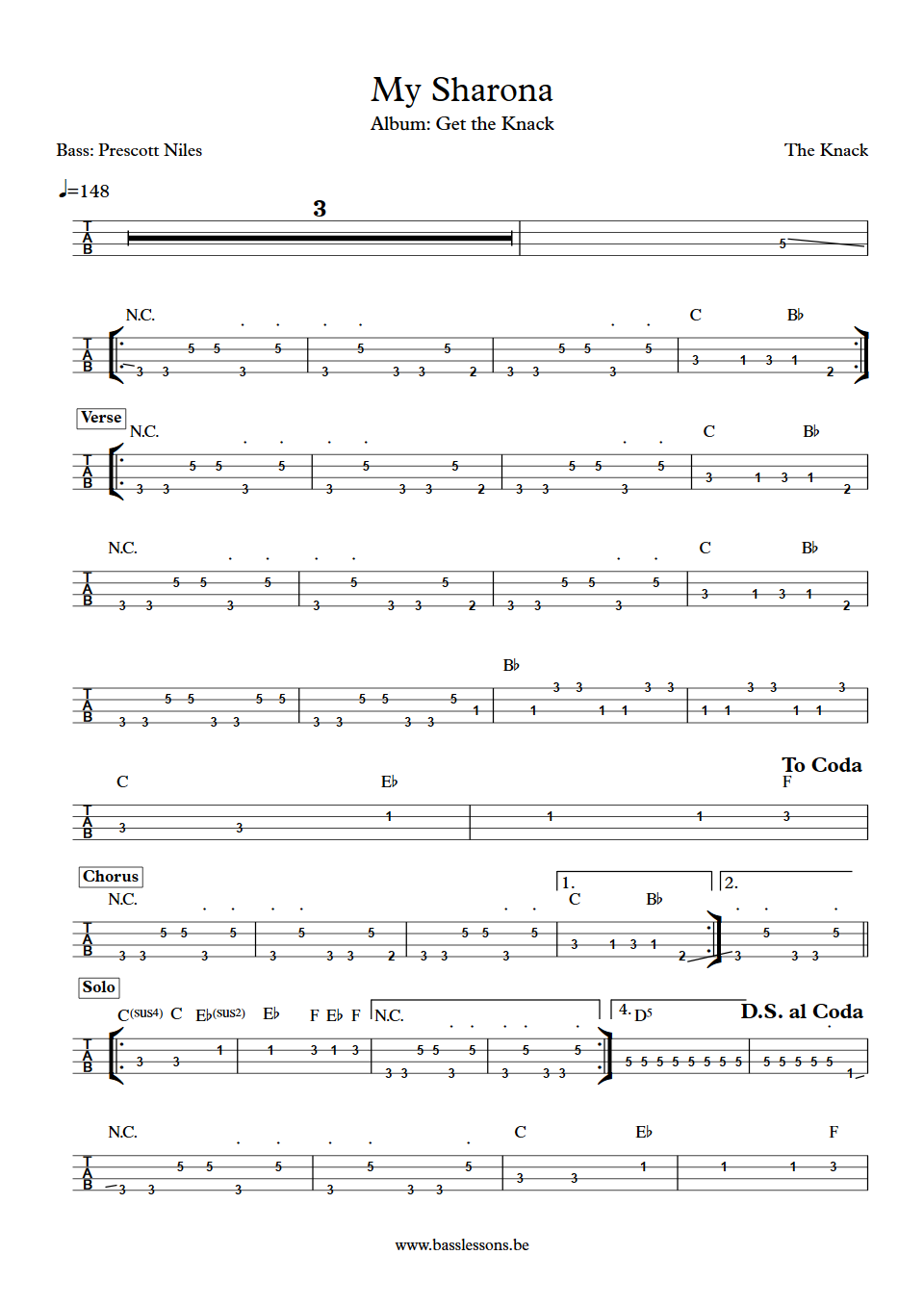 The knack My sharona Prescott Niles bass tab