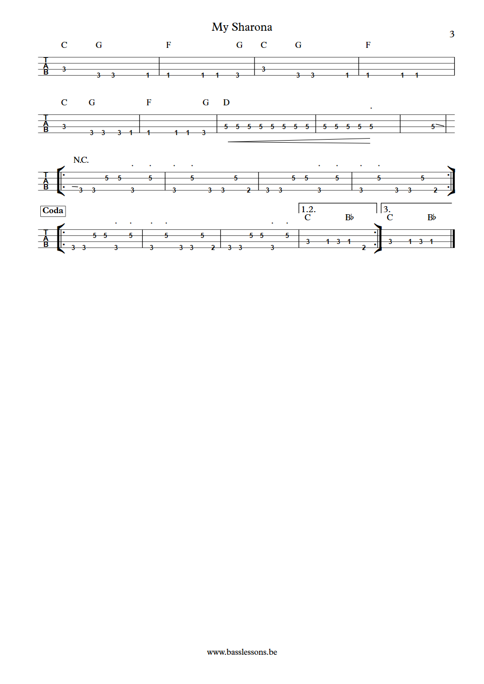 The knack My sharona Prescott Niles bass tab part 3