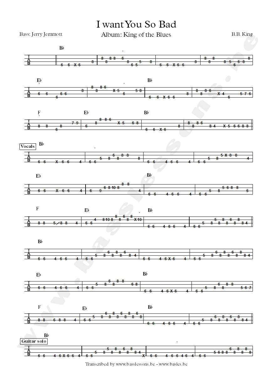 B.B. King I want you so bad bass tab