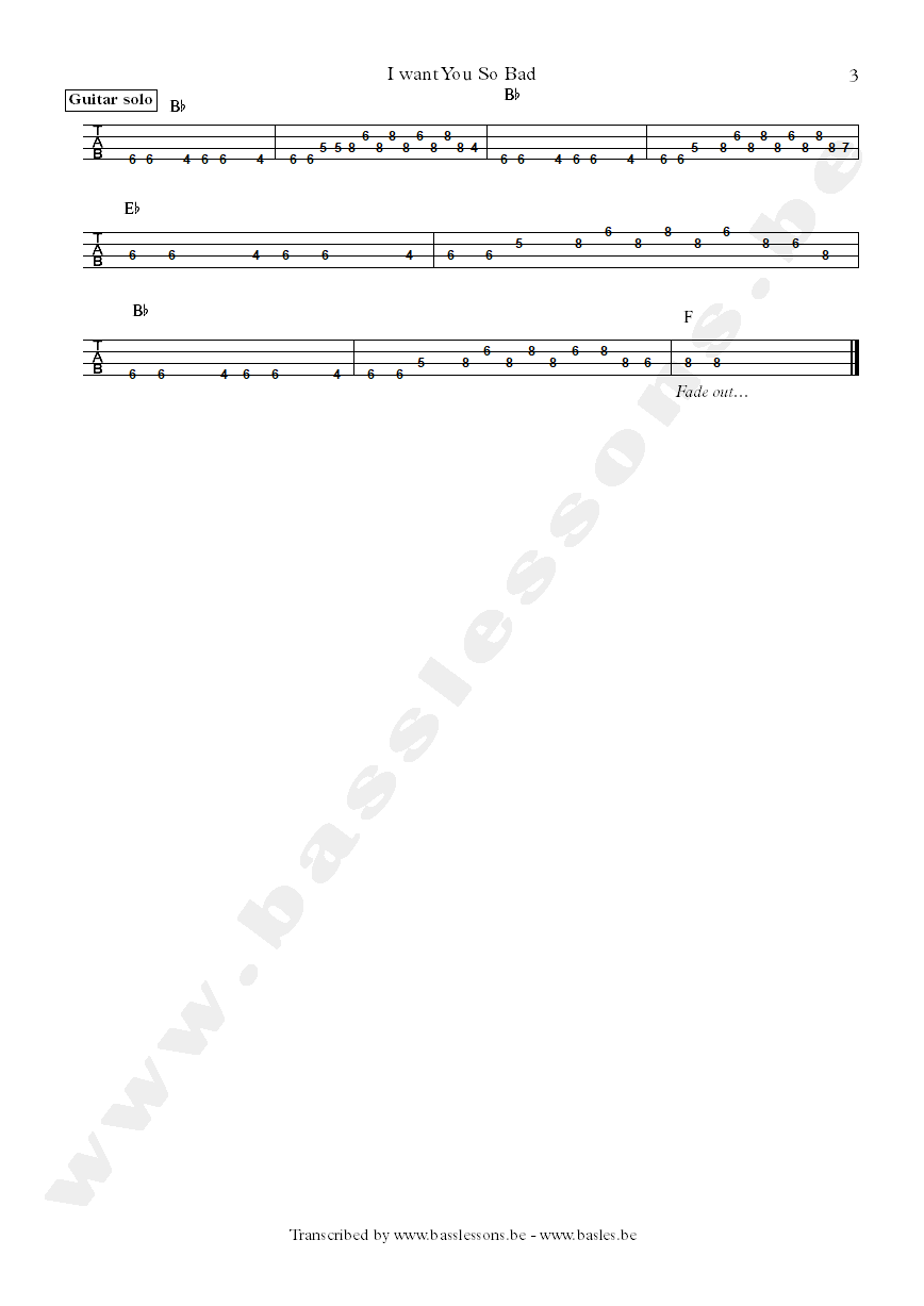 B.B. King I want you so bad bass tab part 3