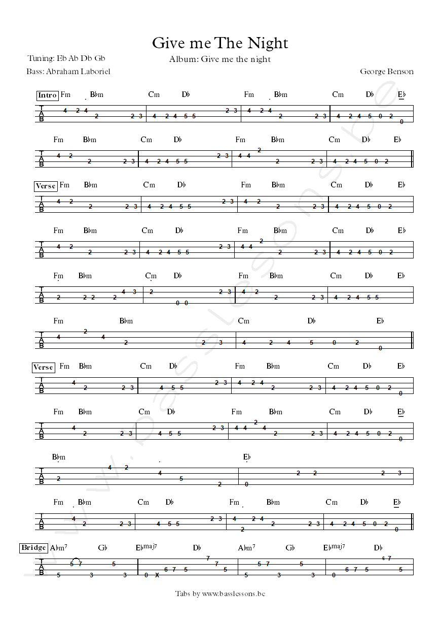 Bass tab of Give me the night by George Benson, with Abraham Laboriel on bass