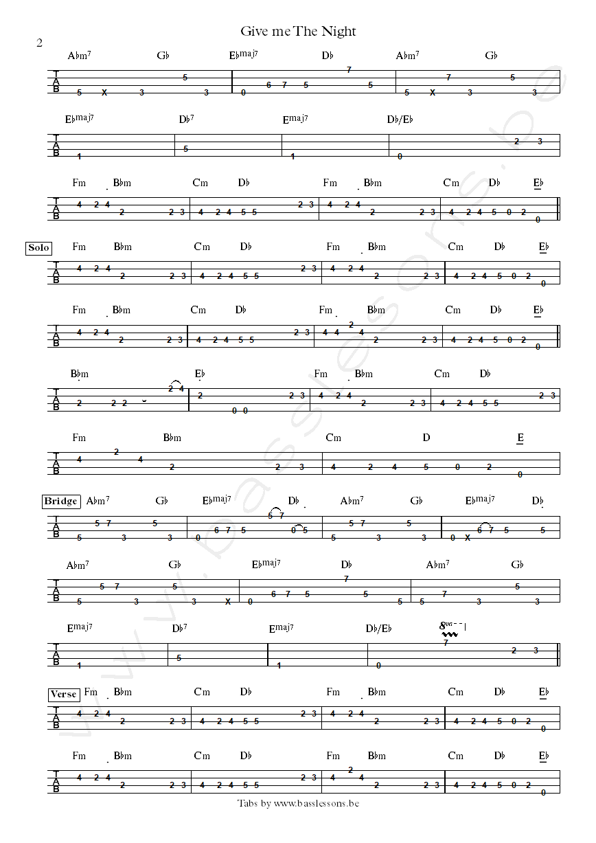 Bass tab of Give me the night by George Benson, with Abraham Laboriel on bass part2