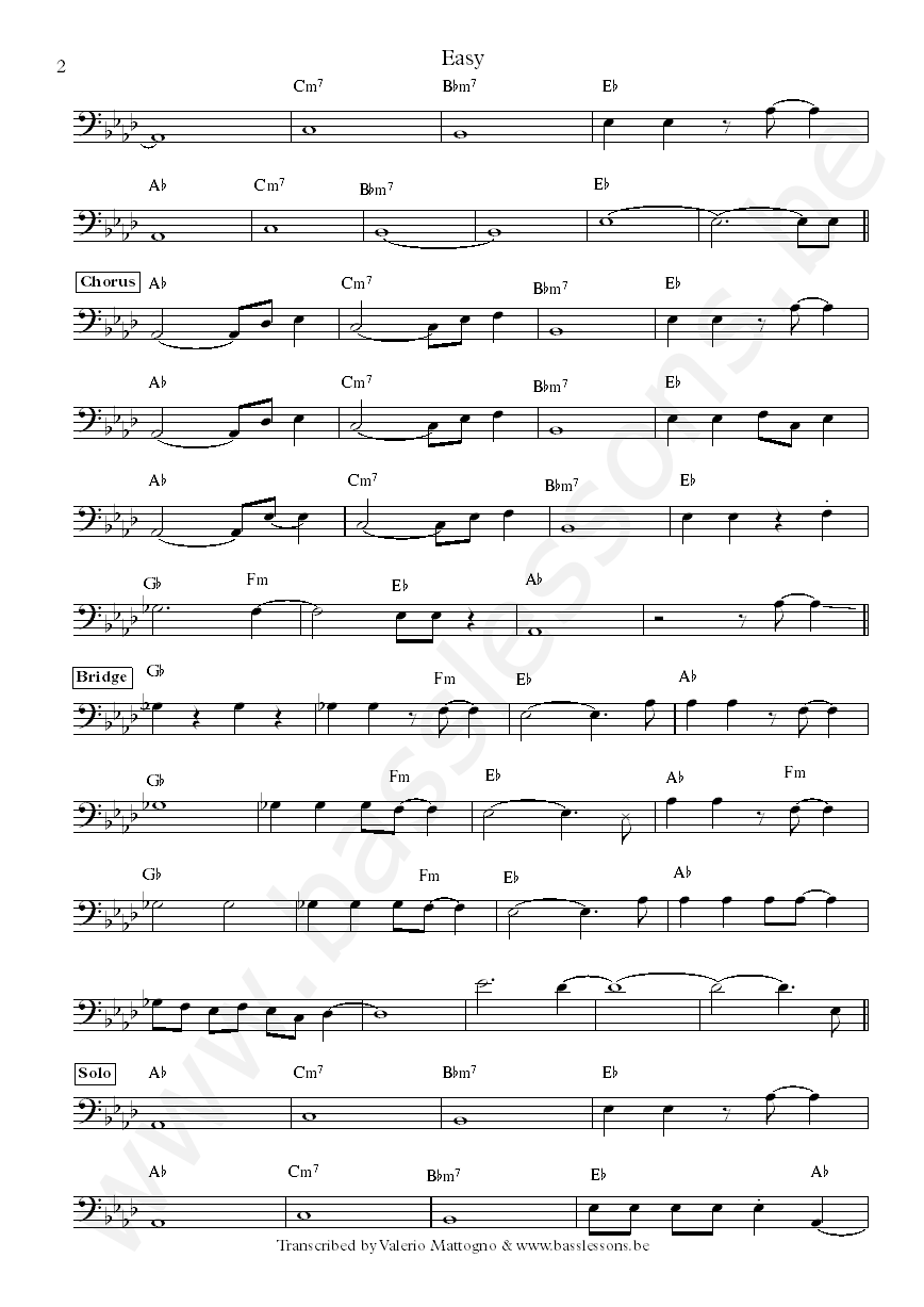 Ronald LaPread Easy commodores bass transcription