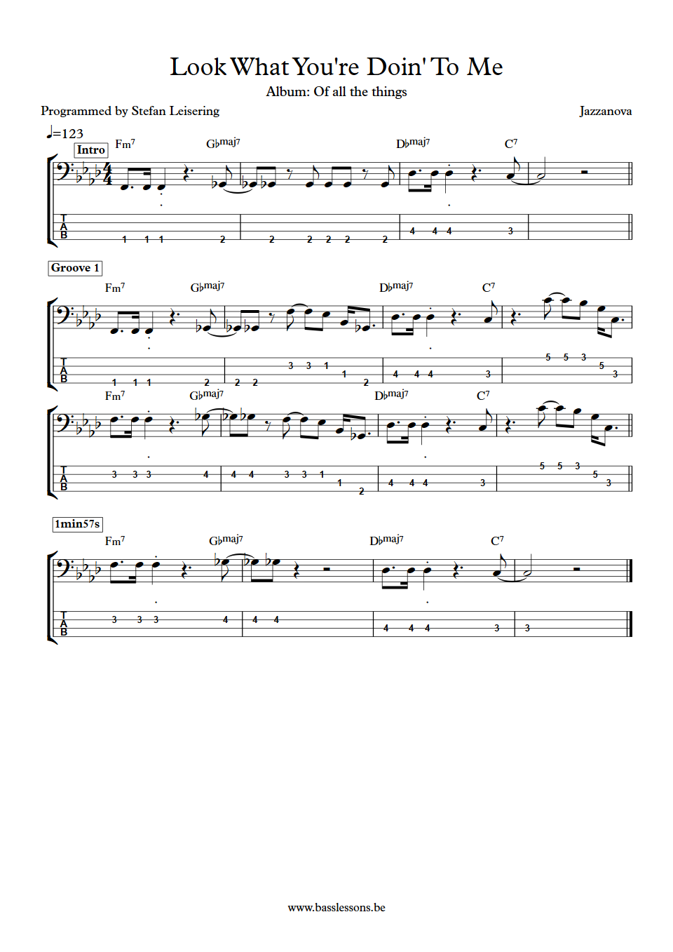 Jazzanova - Look what you're doing to me bass transcription