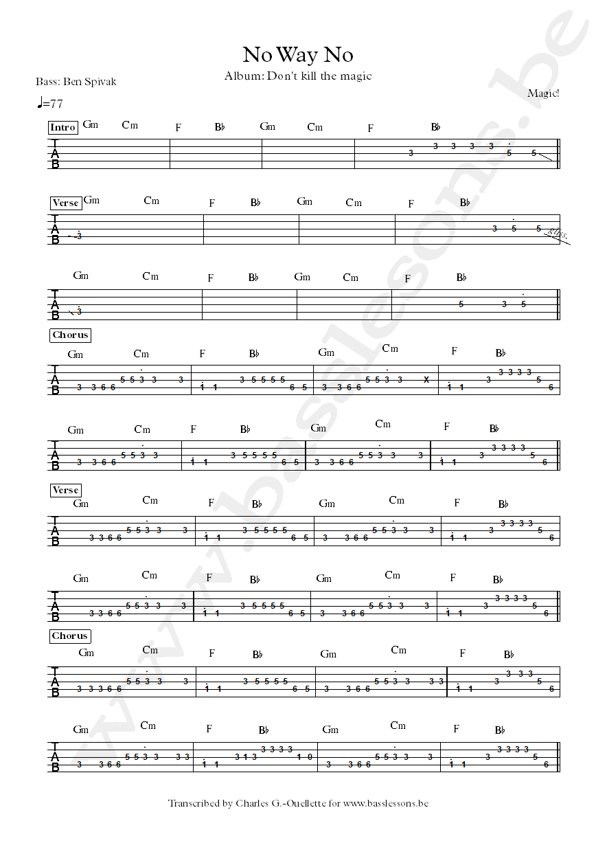 Magic! ben spivak bass tab No Way No part 2