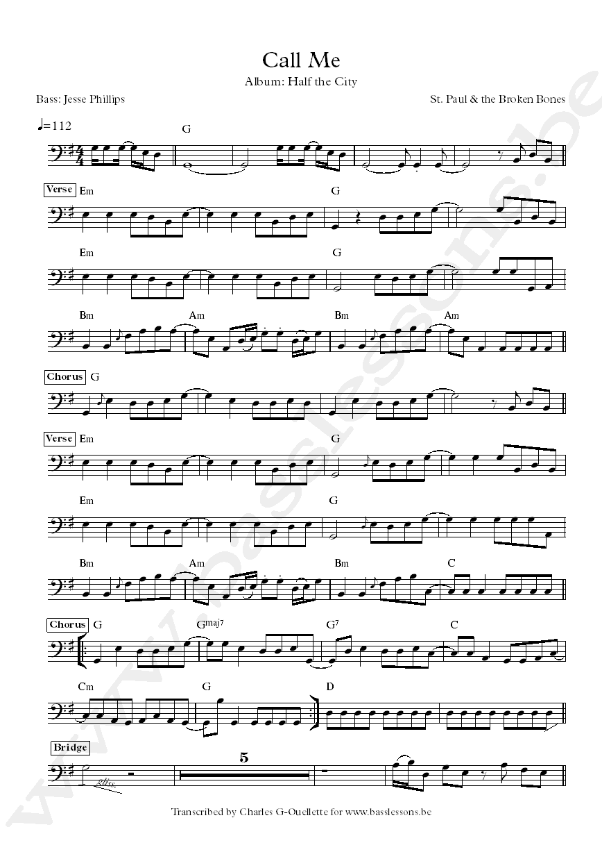 St. Paul & the Broken Bones Call Me Jesse Philips bass transcription