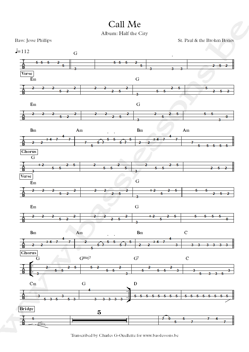 St. Paul & the Broken Bones Call Me Jesse Philips bass tab