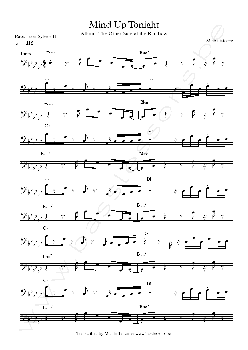 Melba Moore mind up tonight bass transcription