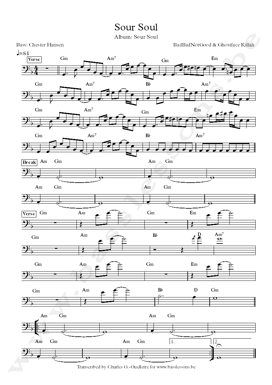 BADBADNOTGOOD & Ghostface Killah sour soul bass transcriptions