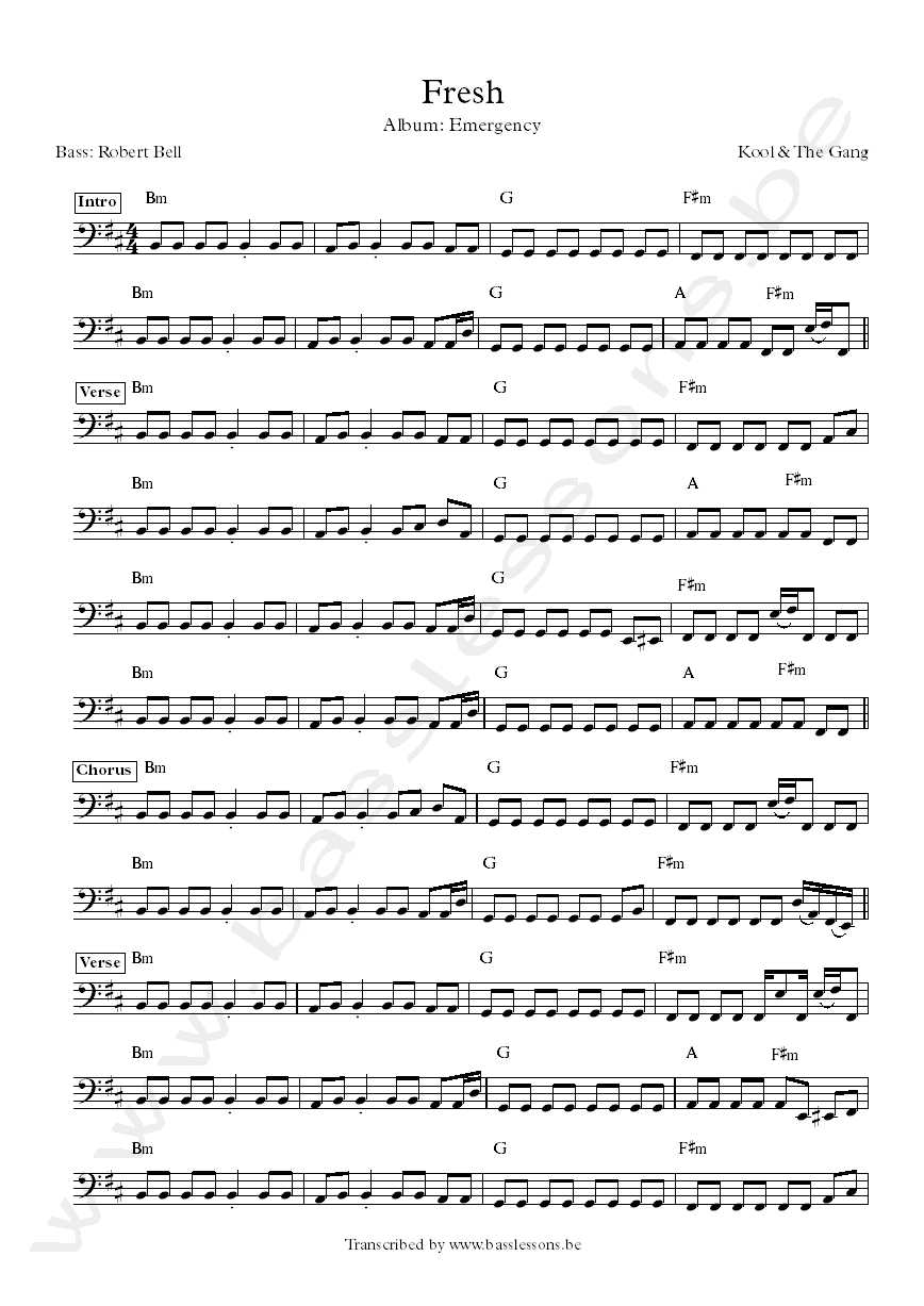 kool and the gang bass transcription