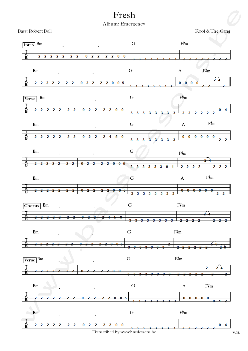 kool and the gang fresh bass tab