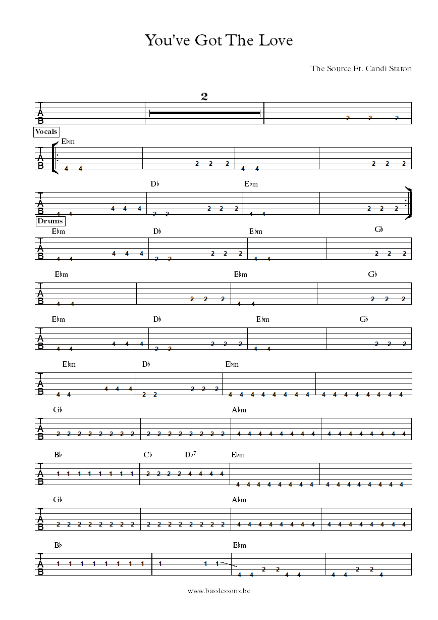 The source ft candi staton - Youve got the love bass tab