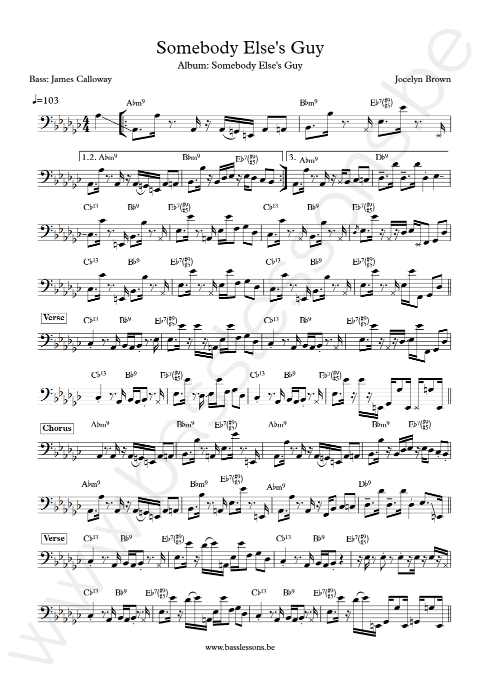Jocelyn Brown Somebody elses guy Freddie Washington bass transcription