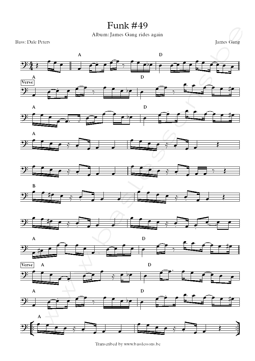 James Gang Funk 49 bass transcription Dale Peters