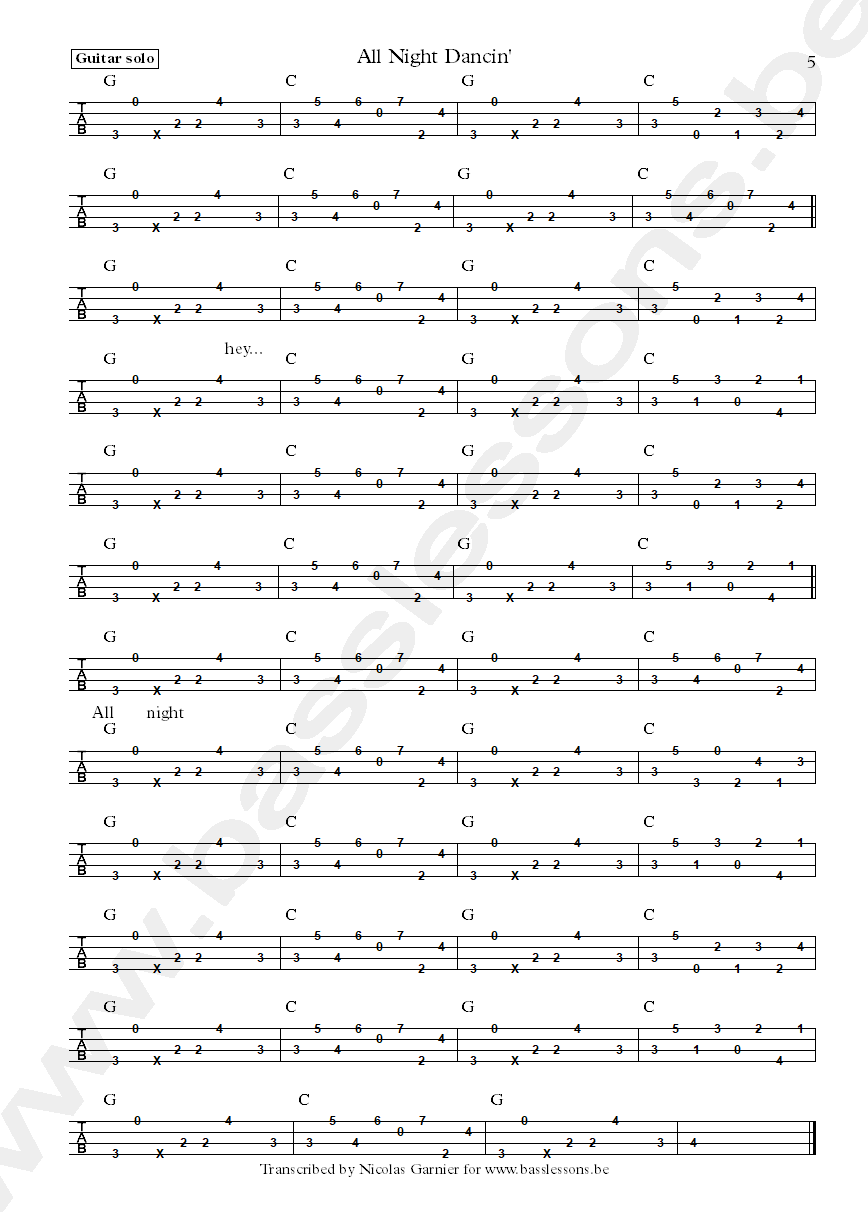 the jacksons all night dancin Nathan Watts bass tab part 5