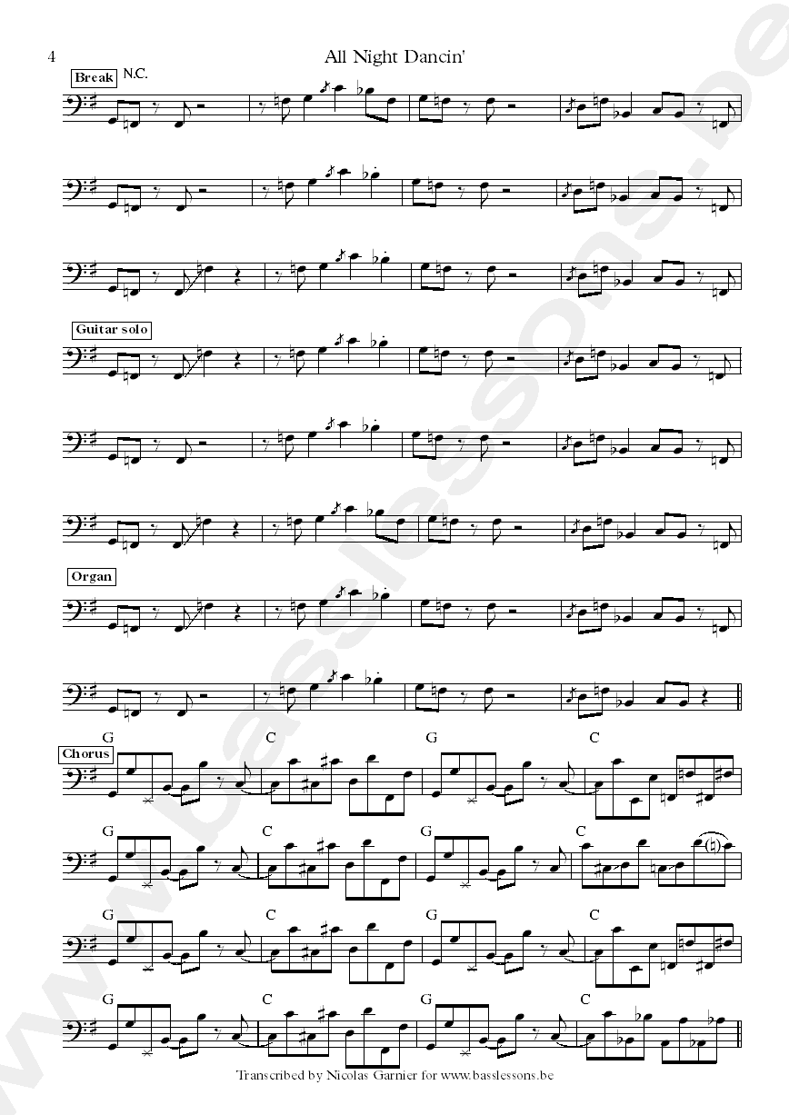 the jacksons all night dancin Nathan Watts bass transcription part 4