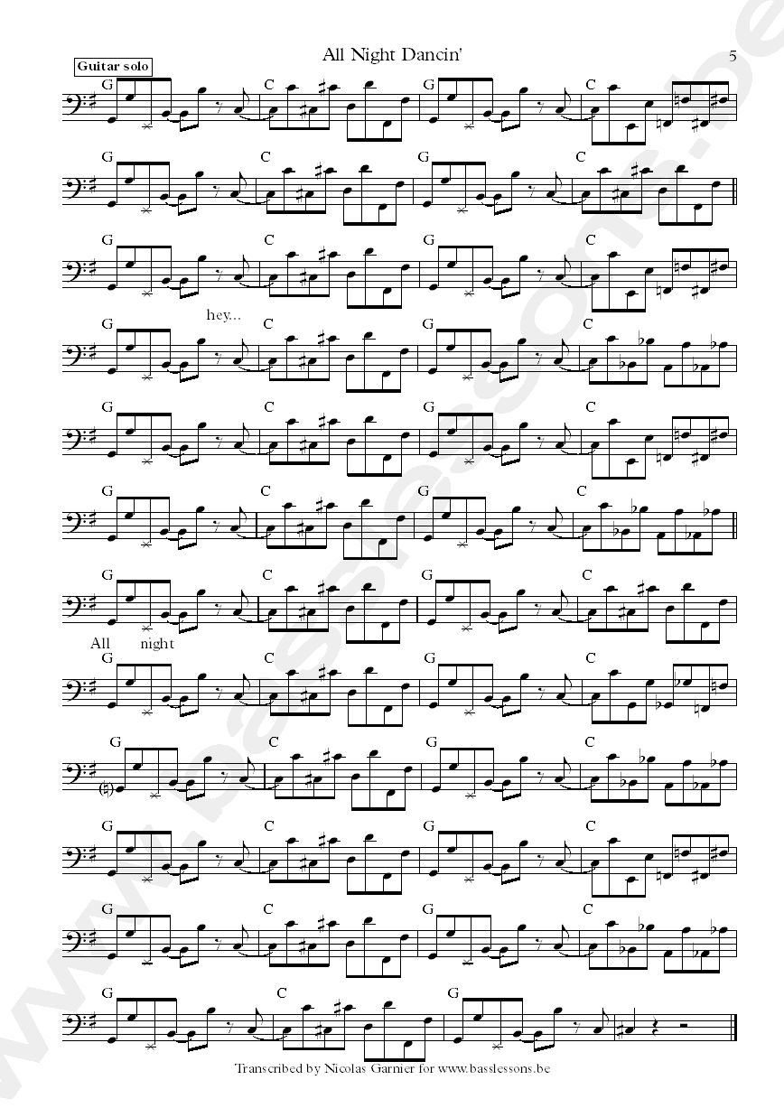 the jacksons all night dancin Nathan Watts bass transcription part 5