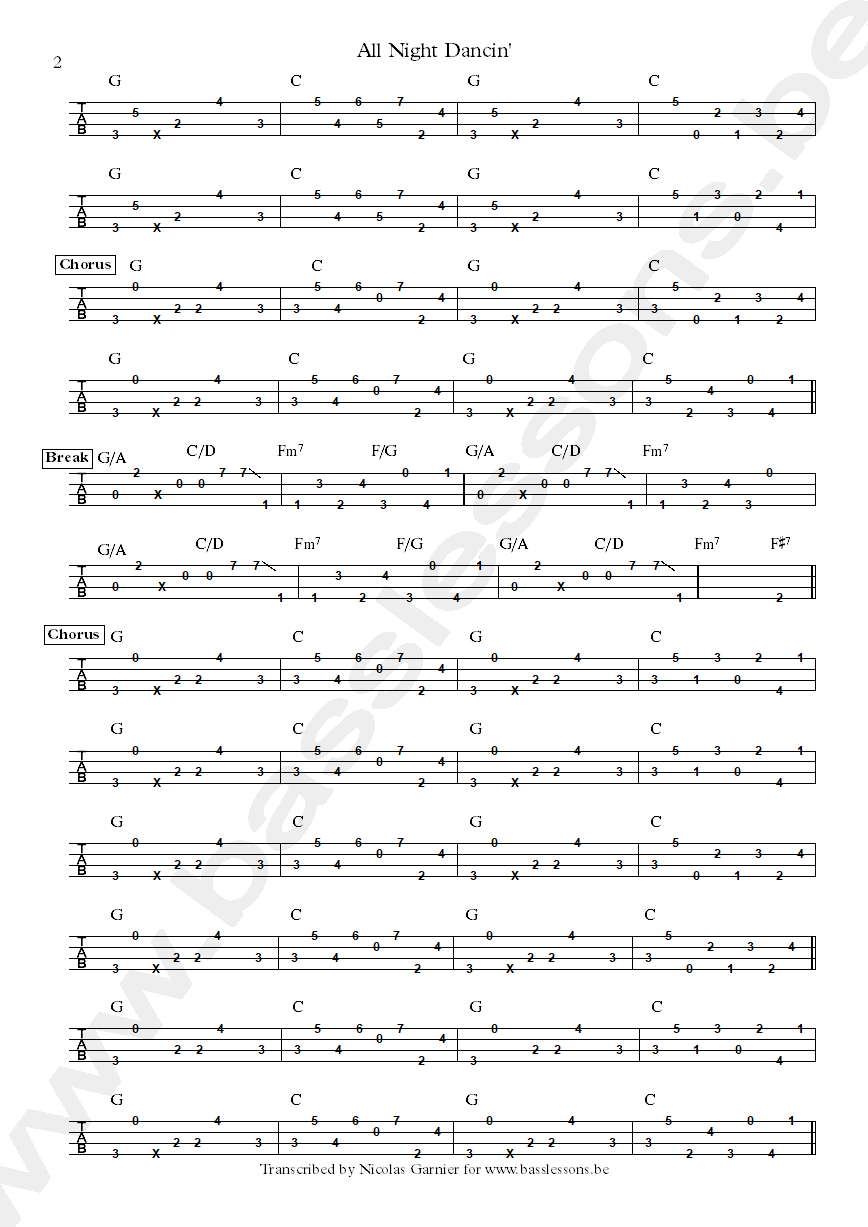 the jacksons all night dancin Nathan Watts bass tab part 2
