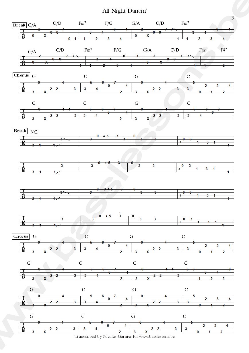 the jacksons all night dancin Nathan Watts bass tab part 3