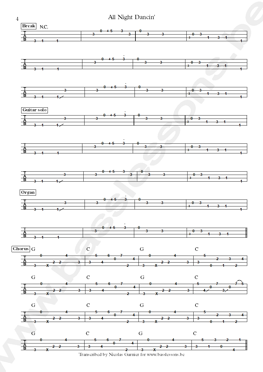the jacksons all night dancin Nathan Watts bass tab part 4