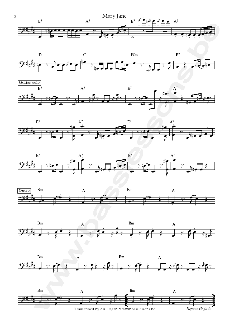 Rick james bass transcription