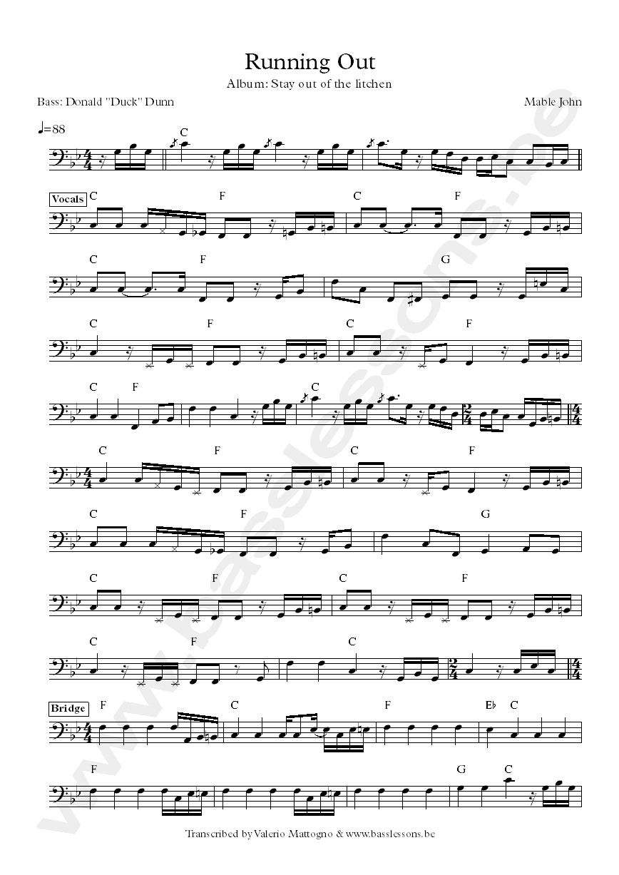 Mable John running out Donald duck dunnbass transcription