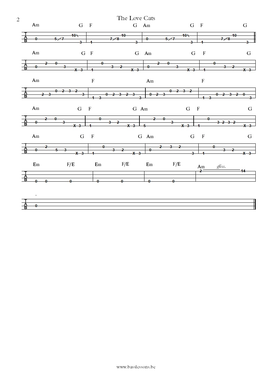 The Cure the love cats bass tab part 2