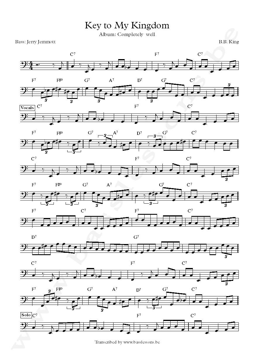 BB king key to my kingdom jerry jemmott bass transcription