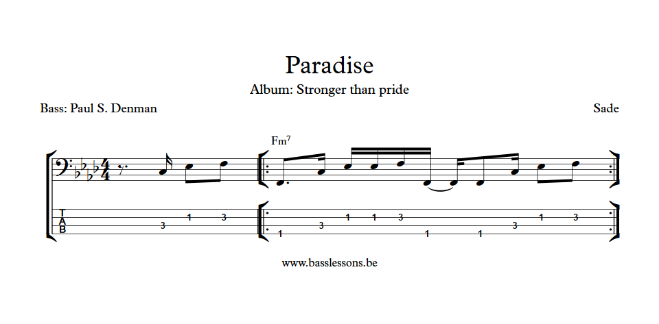 Sade Paradise Paul denman bass transcription