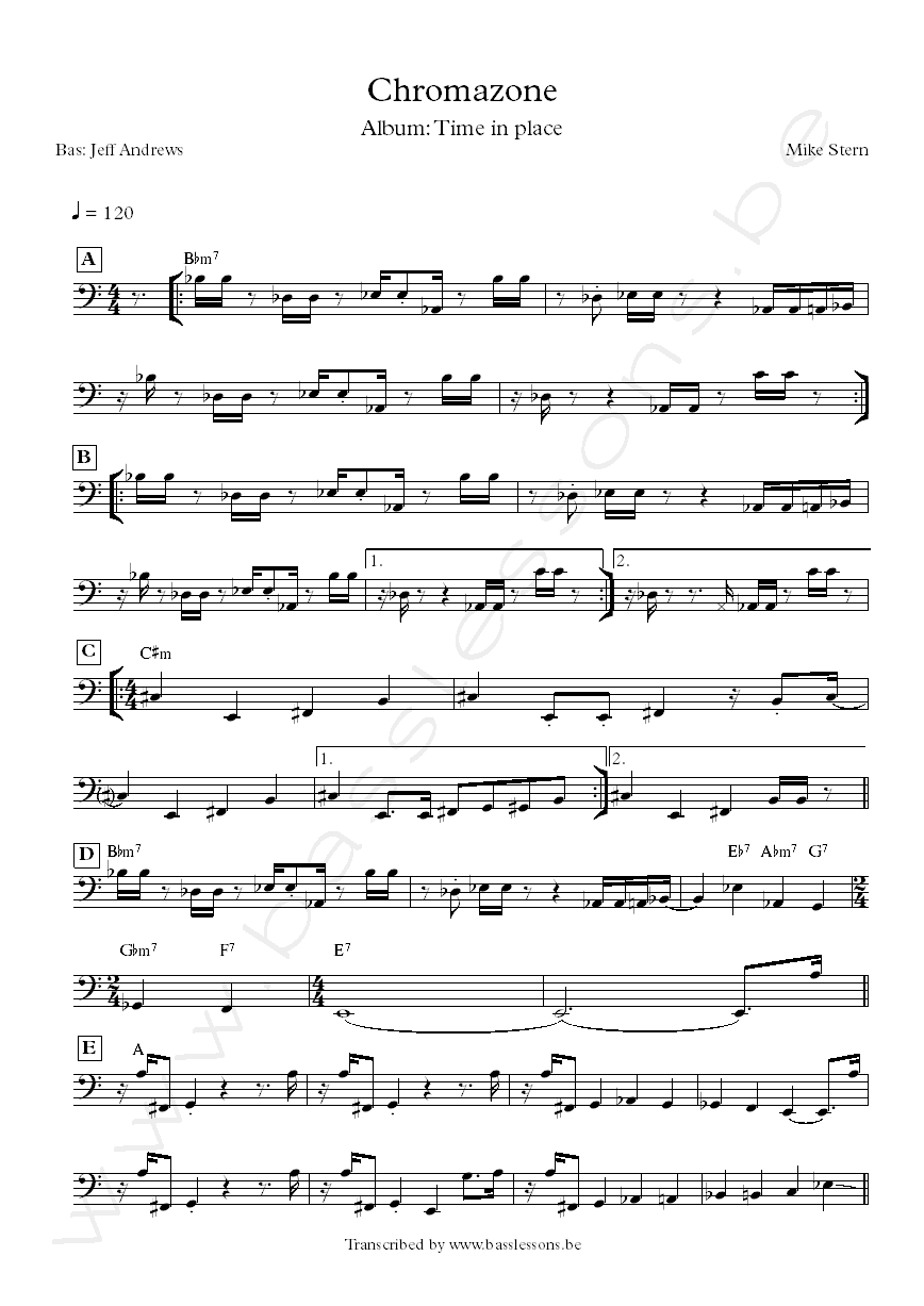 Mike Stern chromazone bass transcription