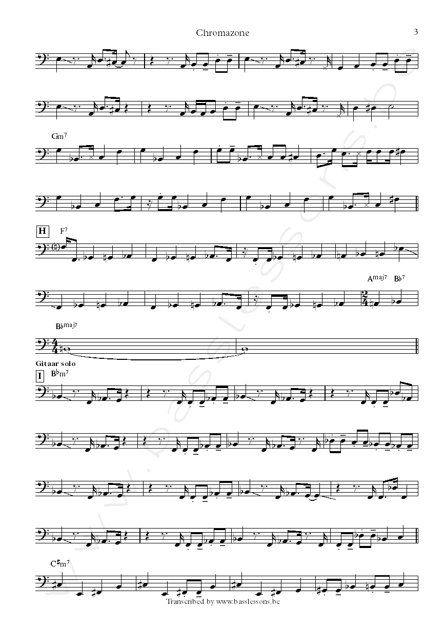 Mike Stern chromazone bass transcription part 3